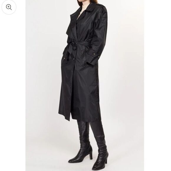 Silverleaf 90s Shiny Black Belted Trench Rain Jacket, sleek and fashionable - Picture 2 of 9